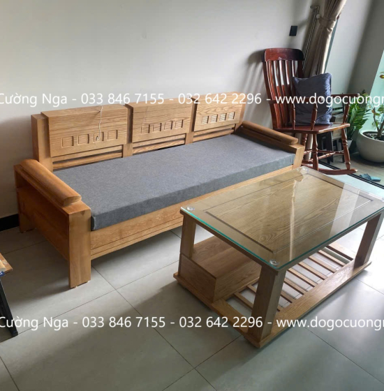 Bộ Sofa Gỗ Sồi Nga Nhỏ Gọn Kèm Nệm Nhỏ Gọn 
