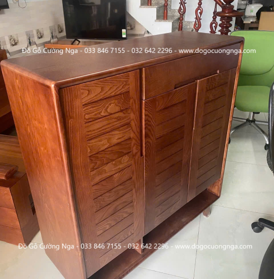 Tủ Giày Dép Gỗ Sồi Nga 3 Cánh Mở Lá Sách Màu Óc Chó Nâu Hiện Đại 