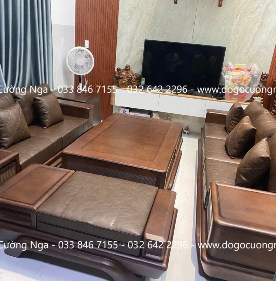 Bàn Ghế Phòng Khách Gỗ Sồi Nga 2 Văng Chân Thuyền Đại