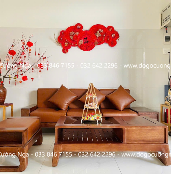Bàn Ghế Sofa Gỗ Sồi Nga Hiện Đại 3 Chỗ Ngồi Kèm Nệm Sang Trọng 