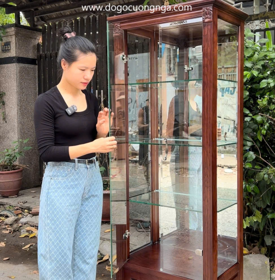 Tủ Ly Trưng Bày - Tủ Rượu Gỗ Sồi Nga Lau Màu Óc Chó Vuông 65cm Đẹp Mắt 