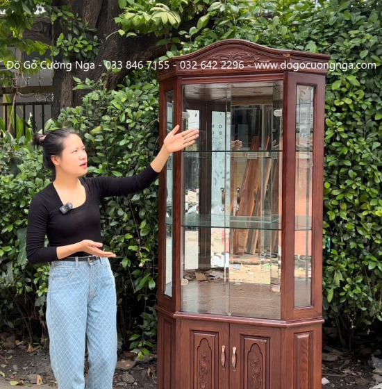 Tủ Rượu - Tủ Ly Gỗ Sồi Nga Lau Màu Óc Chó Góc 60cm 