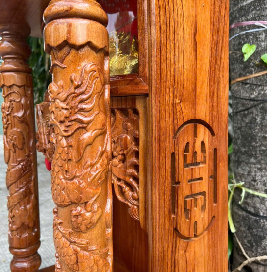 Bàn Thờ Ông Địa Thần Tài Gỗ Xoan 50cm Hộp Đèn 