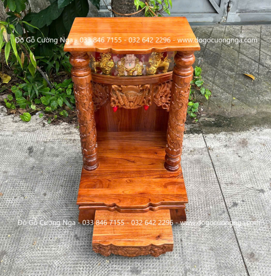 Bàn Thờ Ông Địa Thần Tài Gỗ Xoan 50cm Hộp Đèn 