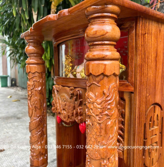 Bàn Thờ Ông Địa Thần Tài Gỗ Xoan 50cm Hộp Đèn 