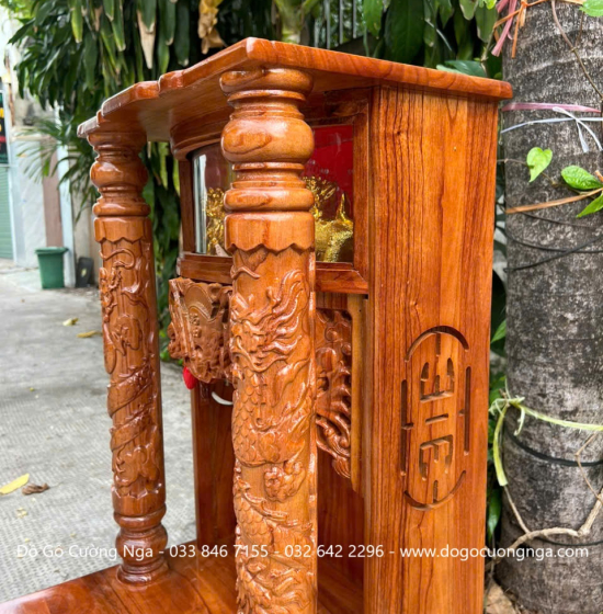 Bàn Thờ Ông Địa Thần Tài Gỗ Xoan 50cm Hộp Đèn 