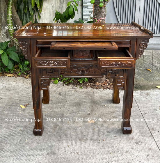 Bàn Thờ Gỗ Muồng Thiết Kế Một Tầng Trạm Sen Phong Thủy 