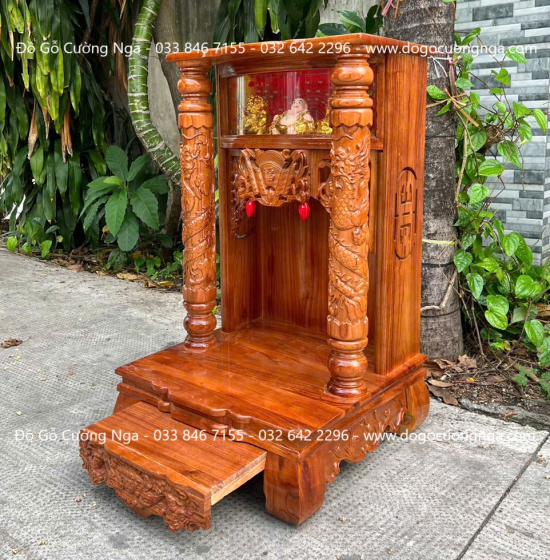 Bàn Thờ Ông Địa Thần Tài Gỗ Xoan 50cm Hộp Đèn 