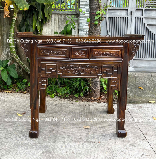 Bàn Thờ Gỗ Muồng Thiết Kế Một Tầng Trạm Sen Phong Thủy 