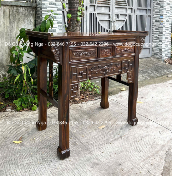 Bàn Thờ Gỗ Muồng Thiết Kế Một Tầng Trạm Sen Phong Thủy 