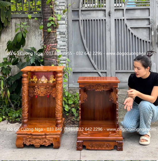 Bàn Thờ Ông Địa Thần Tài Gỗ Xoan 50cm Hộp Đèn 