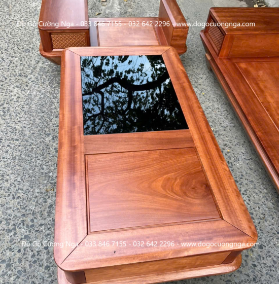 Sofa Gỗ Hương Chân Thuyền 2m9x1m8 Kèm Nệm Cao Su 