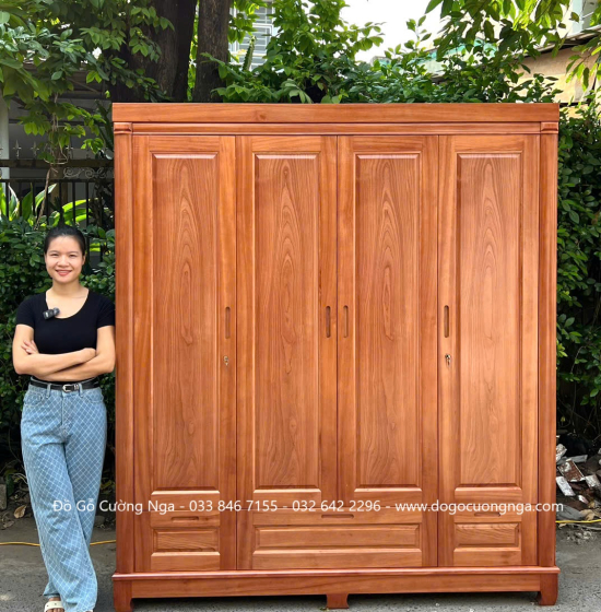 Tủ Áo Gỗ Xoan Đào 3 Buồng 4 Cánh Đơn Giản Sang Trọng 