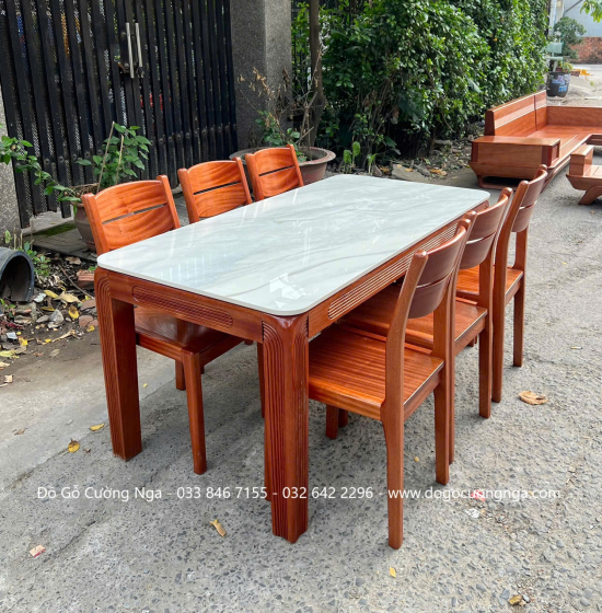 Bàn ăn gỗ Xoan Đào mặt đá cao cấp - 6 ghế BG 027