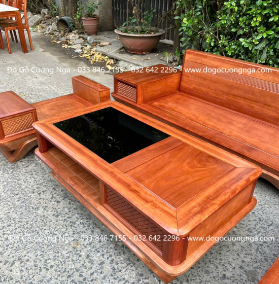 Sofa Gỗ Hương Chân Thuyền 2m9x1m8 Kèm Nệm Cao Su 