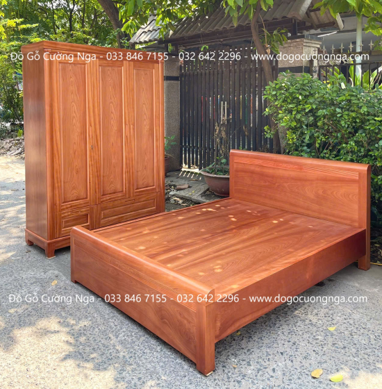 Tủ Quần Áo Gỗ Xoan Đào 3 Cánh Trơn Thiết Kế 2 Buồng 