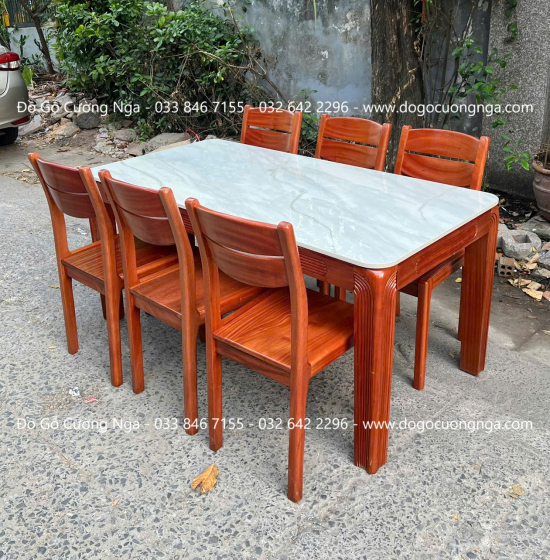 Bàn ăn gỗ Xoan Đào mặt đá cao cấp - 6 ghế BG 027
