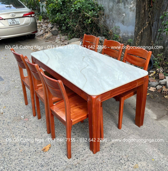 Bàn ăn gỗ Xoan Đào mặt đá cao cấp - 6 ghế BG 027