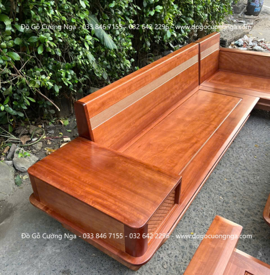 Sofa Gỗ Hương Chân Thuyền 2m9x1m8 Kèm Nệm Cao Su 