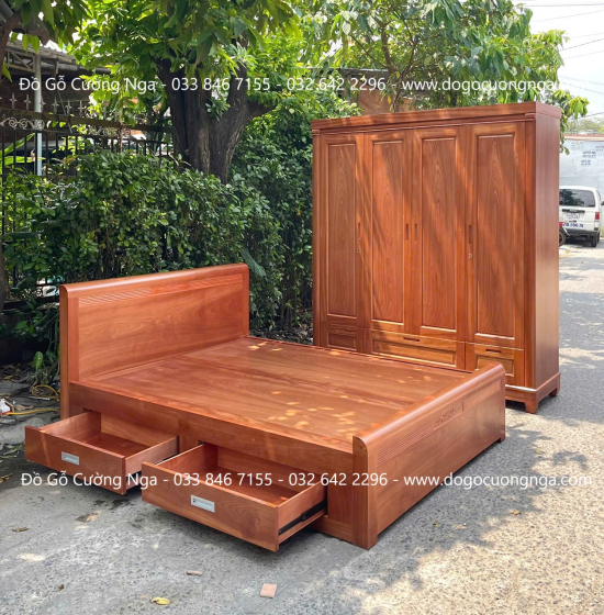 Combo Phòng Ngủ Gỗ Xoan Đào Thiết Kế Đơn Giản 2 Chi Tiết 
