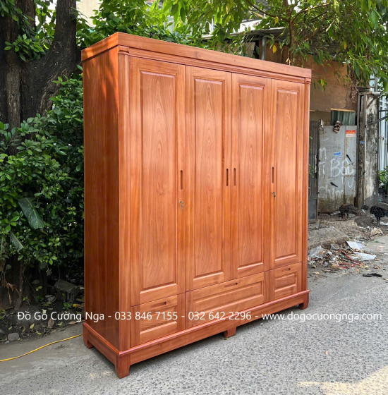 Tủ Áo Gỗ Xoan Đào 3 Buồng 4 Cánh Đơn Giản Sang Trọng 