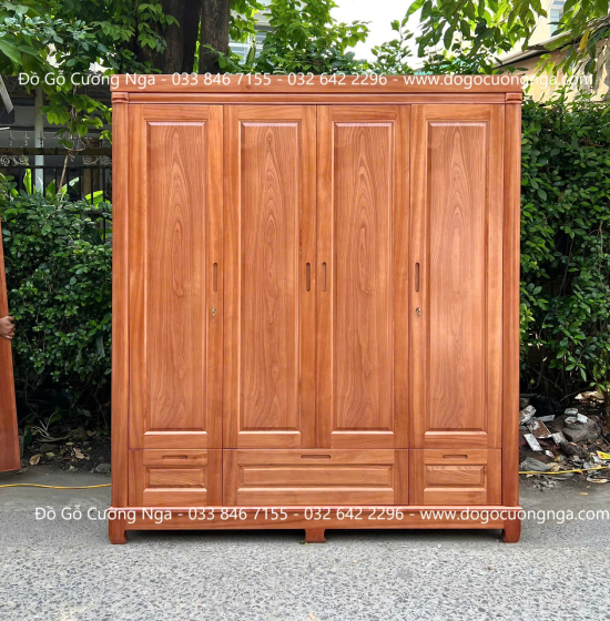 Tủ Áo Gỗ Xoan Đào 3 Buồng 4 Cánh Đơn Giản Sang Trọng 
