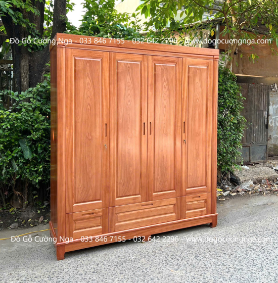 Tủ Áo Gỗ Xoan Đào 3 Buồng 4 Cánh Đơn Giản Sang Trọng 