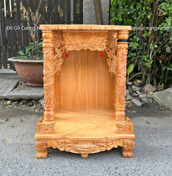 Bàn Thờ Thần Tài Gỗ Gõ Đỏ Cột 8 Rộng 60cm 