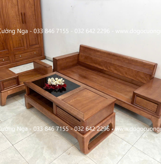 Ghế Sofa Văng Gỗ Xoan Đào Chân Choãi Hiện Đại 3 Món 