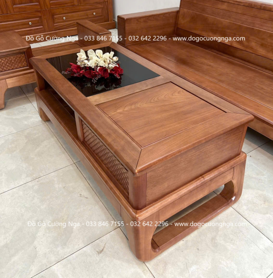 Ghế Sofa Văng Gỗ Xoan Đào Chân Choãi Hiện Đại 3 Món 
