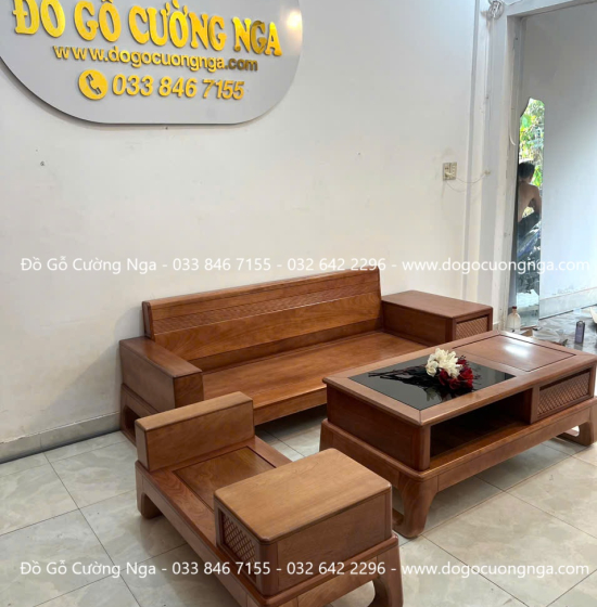 Ghế Sofa Văng Gỗ Xoan Đào Chân Choãi Hiện Đại 3 Món 