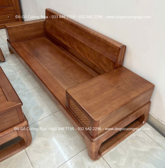 Ghế Sofa Văng Gỗ Xoan Đào Chân Choãi Hiện Đại 3 Món 