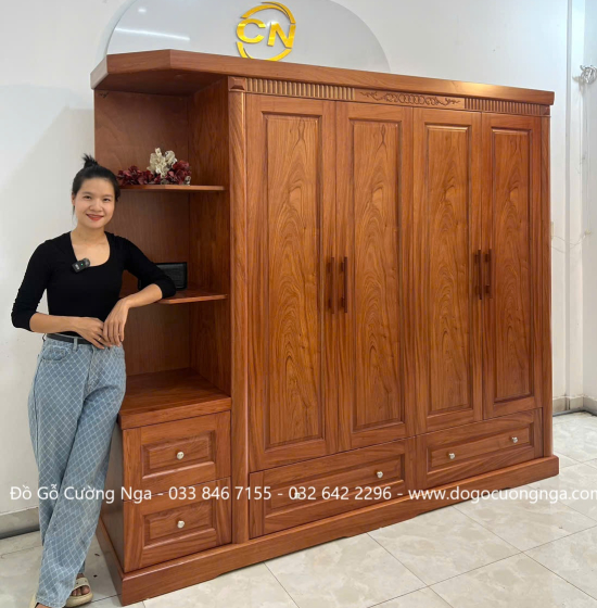 Tủ quần áo gỗ hương đá hiện đại 2m33 - vế phải 