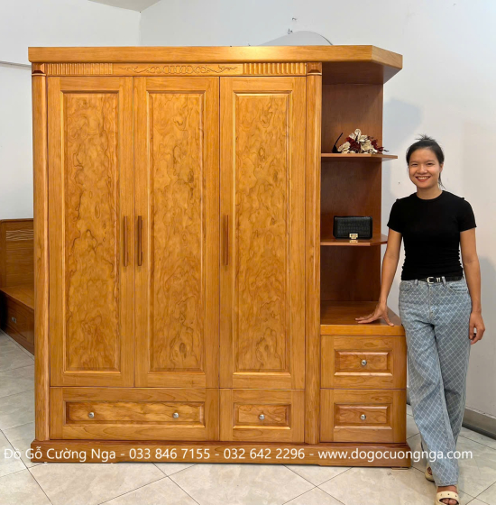 Tủ quần áo gỗ gõ đỏ 1m9 hiện đại - vế phải 