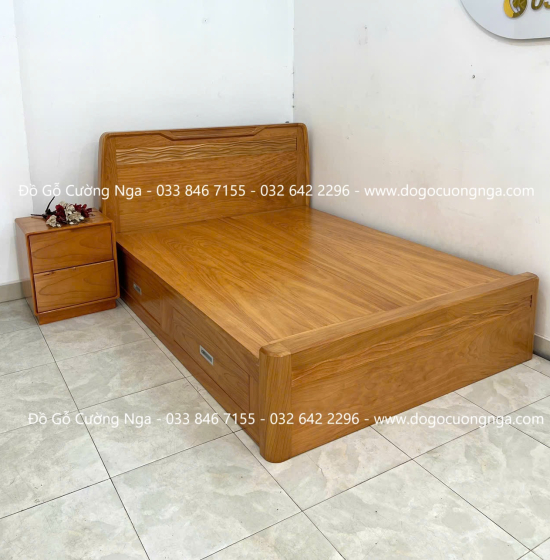 Giường Ngủ Gỗ Gõ Đỏ Hiện Đại Trạm Sóng 2 Ngăn Kéo 