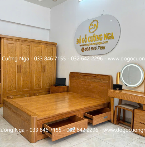 Tủ quần áo gỗ gõ đỏ 4 cánh 2m3 vế trái - kèm kệ trang trí 