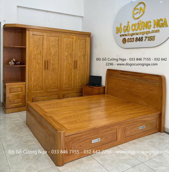 Bộ Combo Phòng Ngủ Gỗ Gõ Đỏ 3 Chi Tiết Hiện Đại 