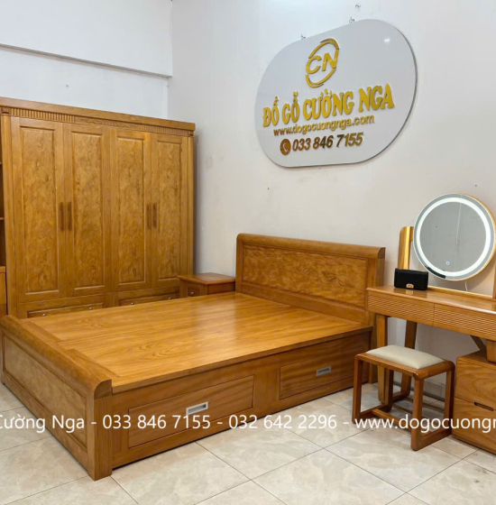 Combo Nội Thất Phòng Ngủ Gỗ Gõ Đỏ Cao Cấp 4 Chi Tiết Đẹp Mắt