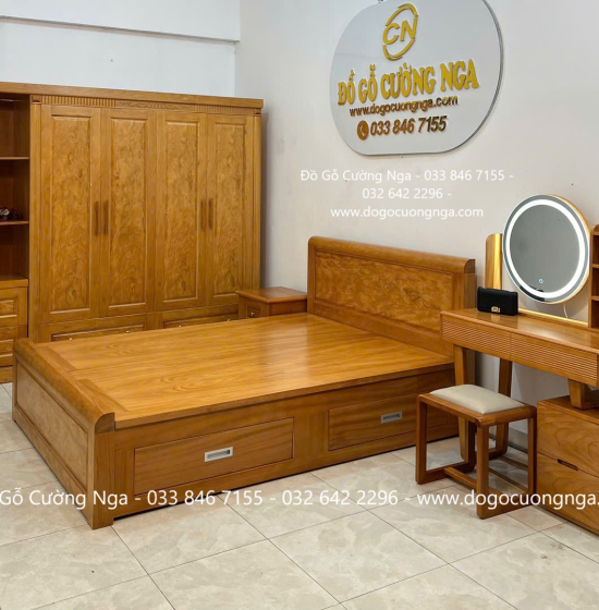 Combo Nội Thất Phòng Ngủ Gỗ Gõ Đỏ Cao Cấp 4 Chi Tiết Đẹp Mắt