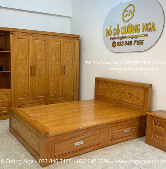 Bộ Combo Phòng Ngủ Gỗ Gõ Đỏ 3 Chi Tiết Tiết Kế Đẹp Mắt Sang Trọng 