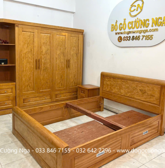 Combo Nội Thất Phòng Ngủ Gỗ Gõ Đỏ Cao Cấp 4 Chi Tiết Đẹp Mắt