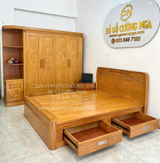Bộ Combo Phòng Ngủ Gỗ Gõ Đỏ Thiết Kế Tinh Tế Hiện Đại 