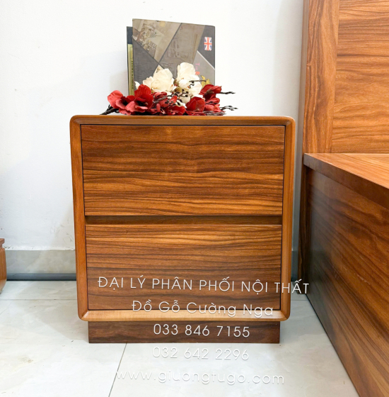 Tủ Táp Đầu Giường Gỗ Cẩm Vân 2 Ngăn Kéo Hiện Đại