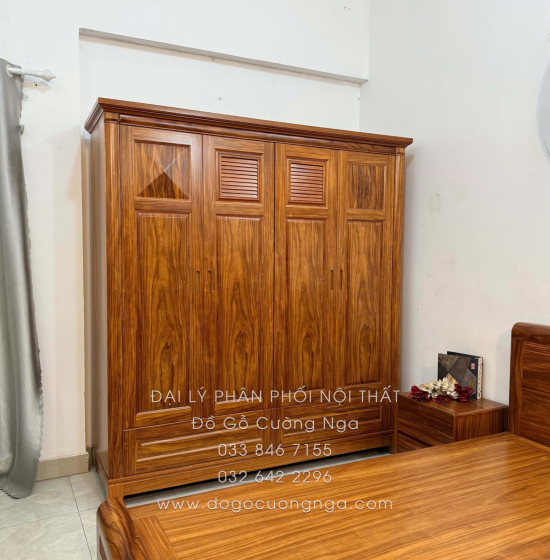 Combo Phòng Ngủ Gỗ Cẩm Vân 4 Chi Tiết Đơn Giản Tinh Tế