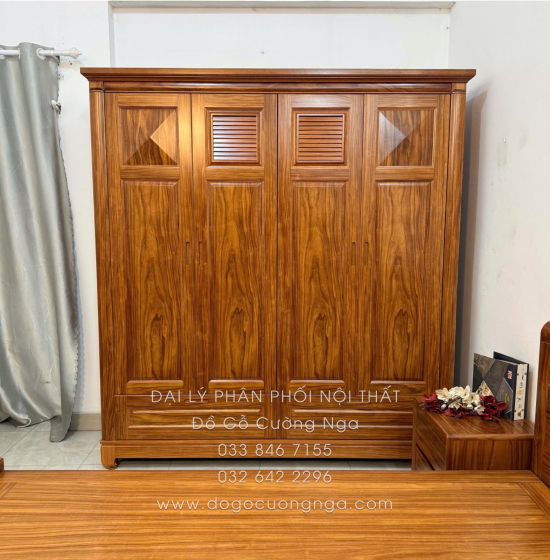 Combo Phòng Ngủ Gỗ Cẩm Vân 4 Chi Tiết Đơn Giản Tinh Tế
