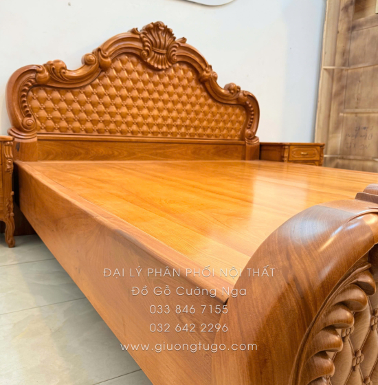 Giường gỗ gõ đỏ cao cấp - phản gõ liền 