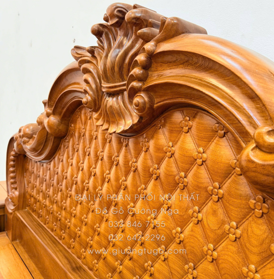 Giường gỗ gõ đỏ cao cấp - phản gõ liền 