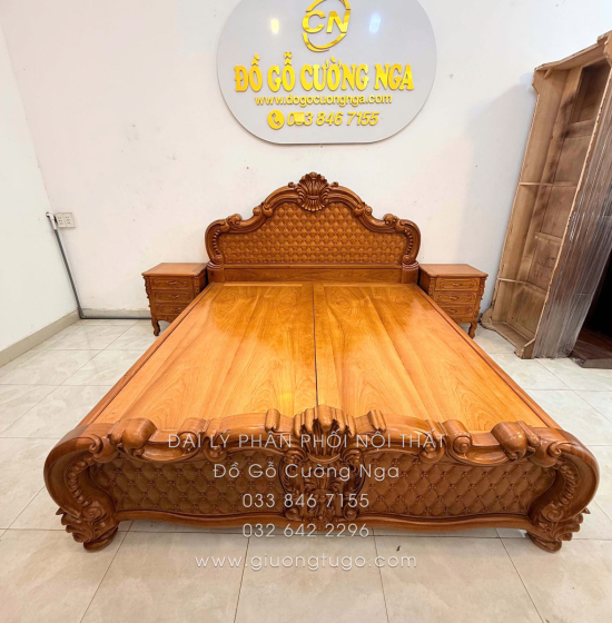 Giường gỗ gõ đỏ cao cấp - phản gõ liền 