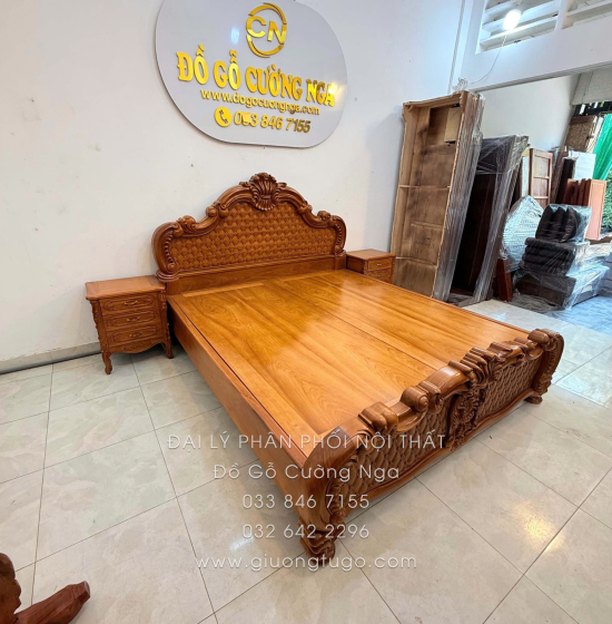 Giường gỗ gõ đỏ cao cấp - phản gõ liền 