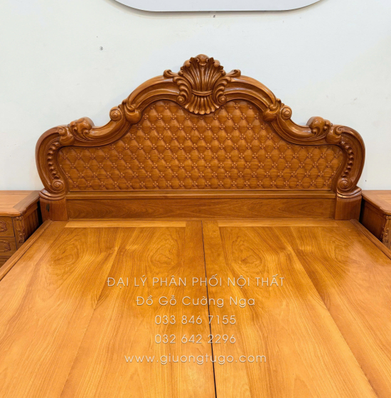 Giường gỗ gõ đỏ cao cấp - phản gõ liền 
